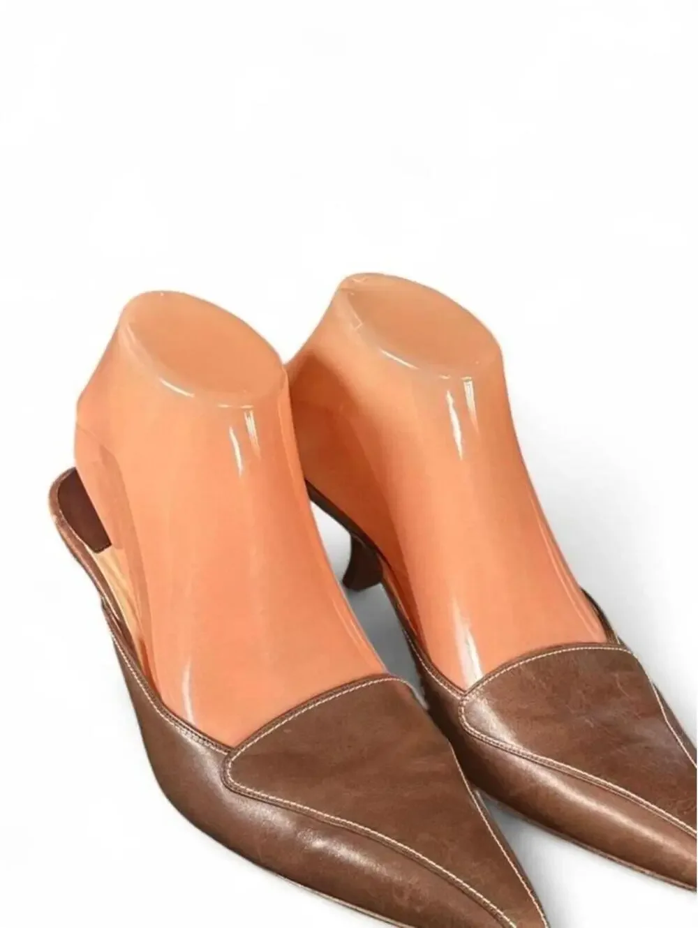 90s Vintage Manolo Blahnik Leather Stitched Pointed Mules | Size 7 US / 37.5 EU